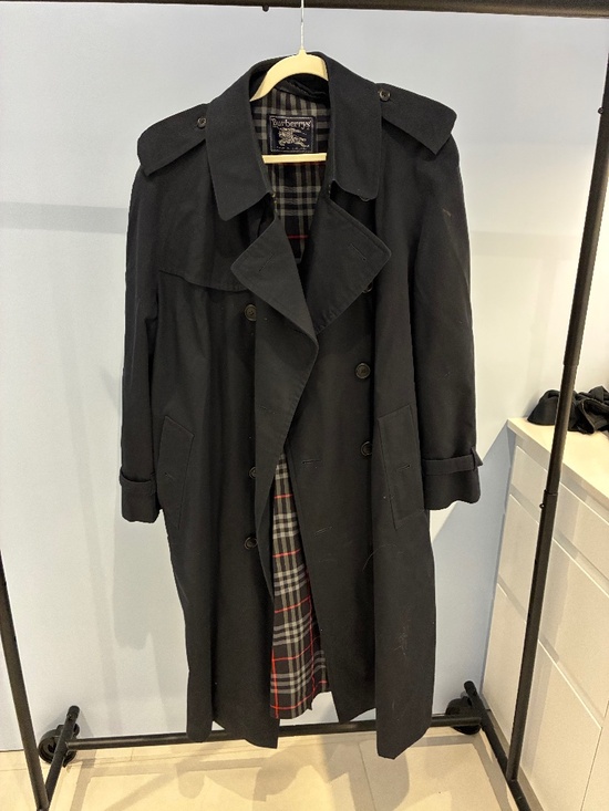 Burberry Other - Vintage Burberrys Black Double Breasted Trench Coat Made in England Plaid Lined